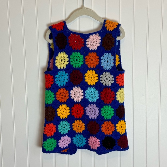Vintage Crocheted Granny Square Vest - Blue 🌼 - Picture 2 of 5